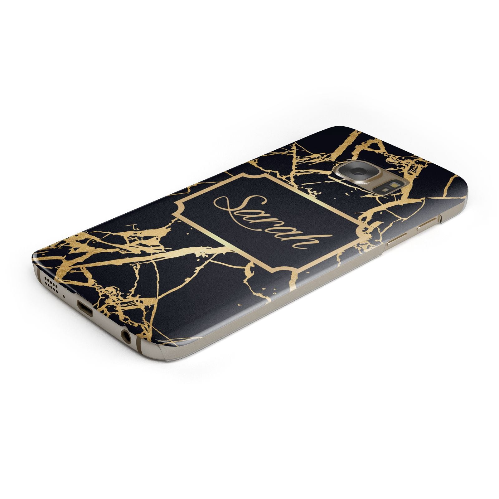 Personalised Gold Black Marble Name Samsung Galaxy Case Bottom Cutout