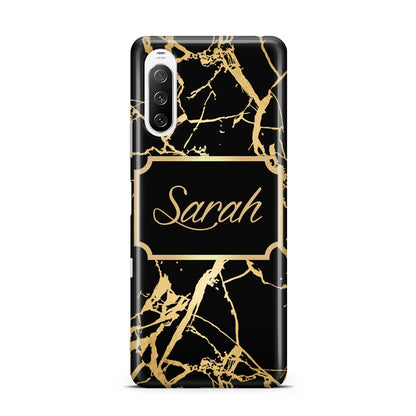 Personalised Gold Black Marble Name Sony Xperia 10 III Case