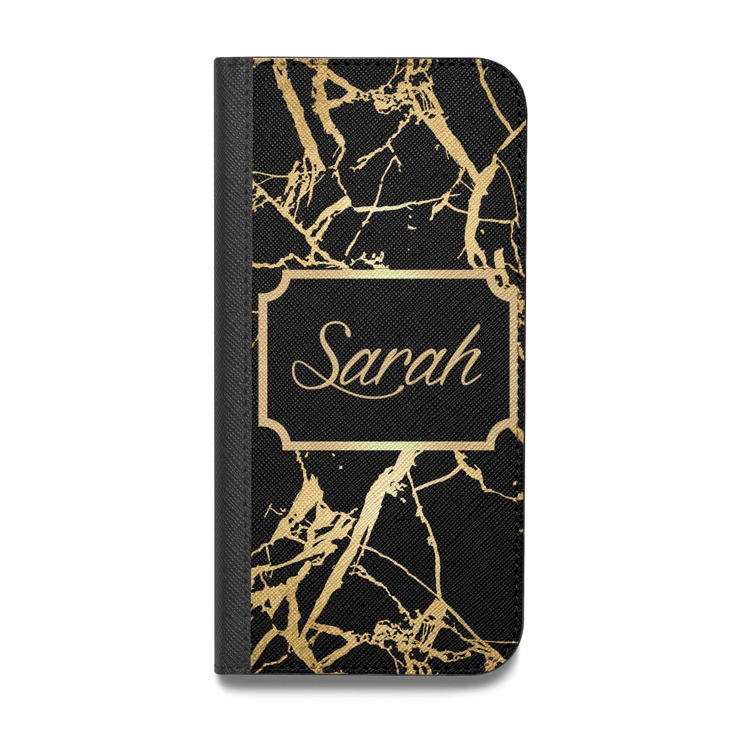 Personalised Gold Black Marble Name Vegan Leather Flip Samsung Case