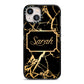 Personalised Gold Black Marble Name iPhone 13 Black Impact Case on Silver phone