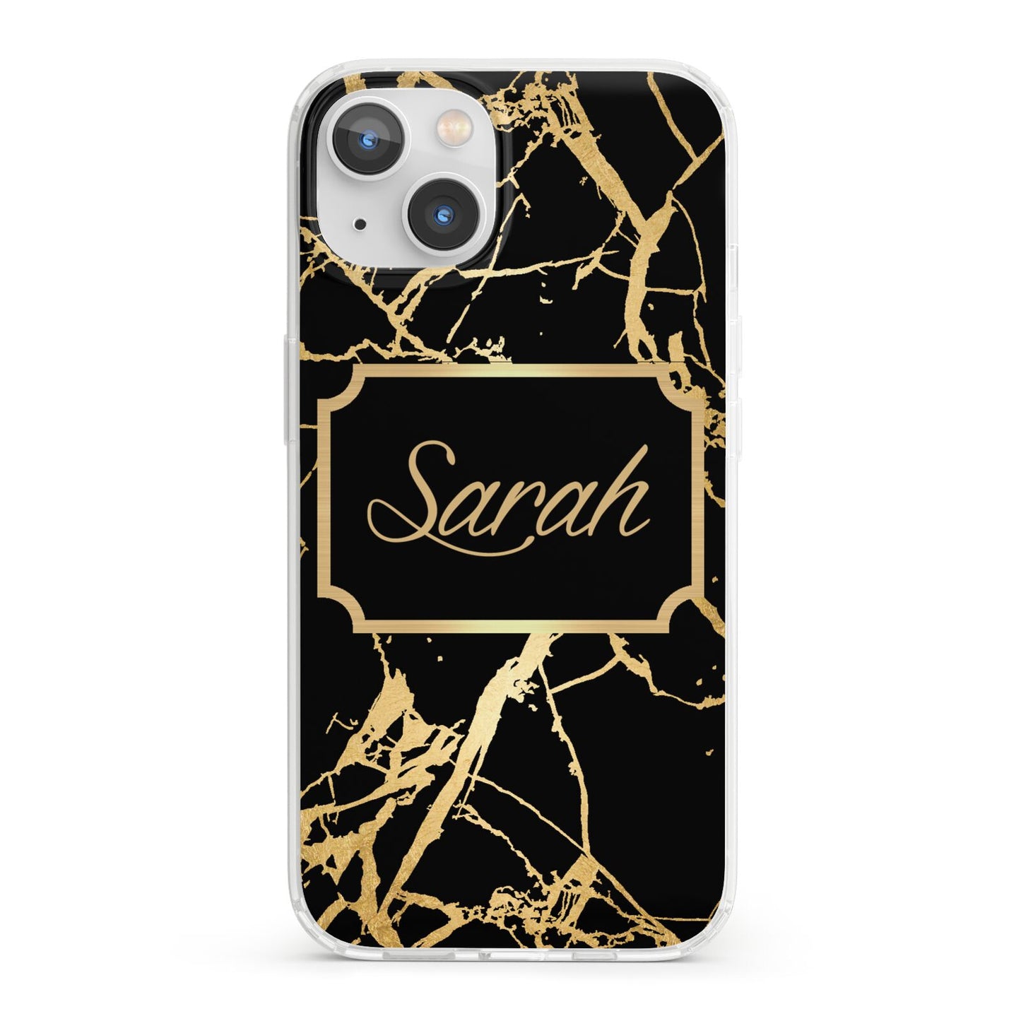 Personalised Gold Black Marble Name iPhone 13 Clear Bumper Case