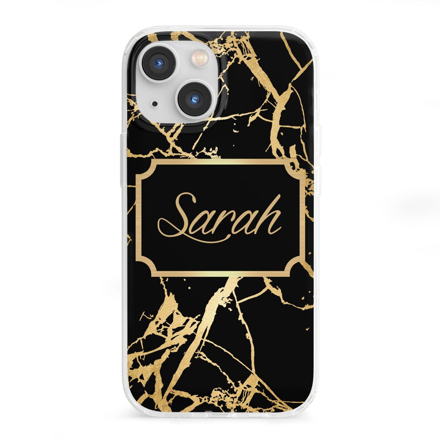 Personalised Gold Black Marble Name iPhone 13 Mini Clear Bumper Case