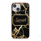 Personalised Gold Black Marble Name iPhone 13 Mini TPU Impact Case with Pink Edges