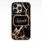 Personalised Gold Black Marble Name iPhone 13 Pro Black Impact Case on Silver phone