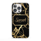 Personalised Gold Black Marble Name iPhone 13 Pro Clear Bumper Case