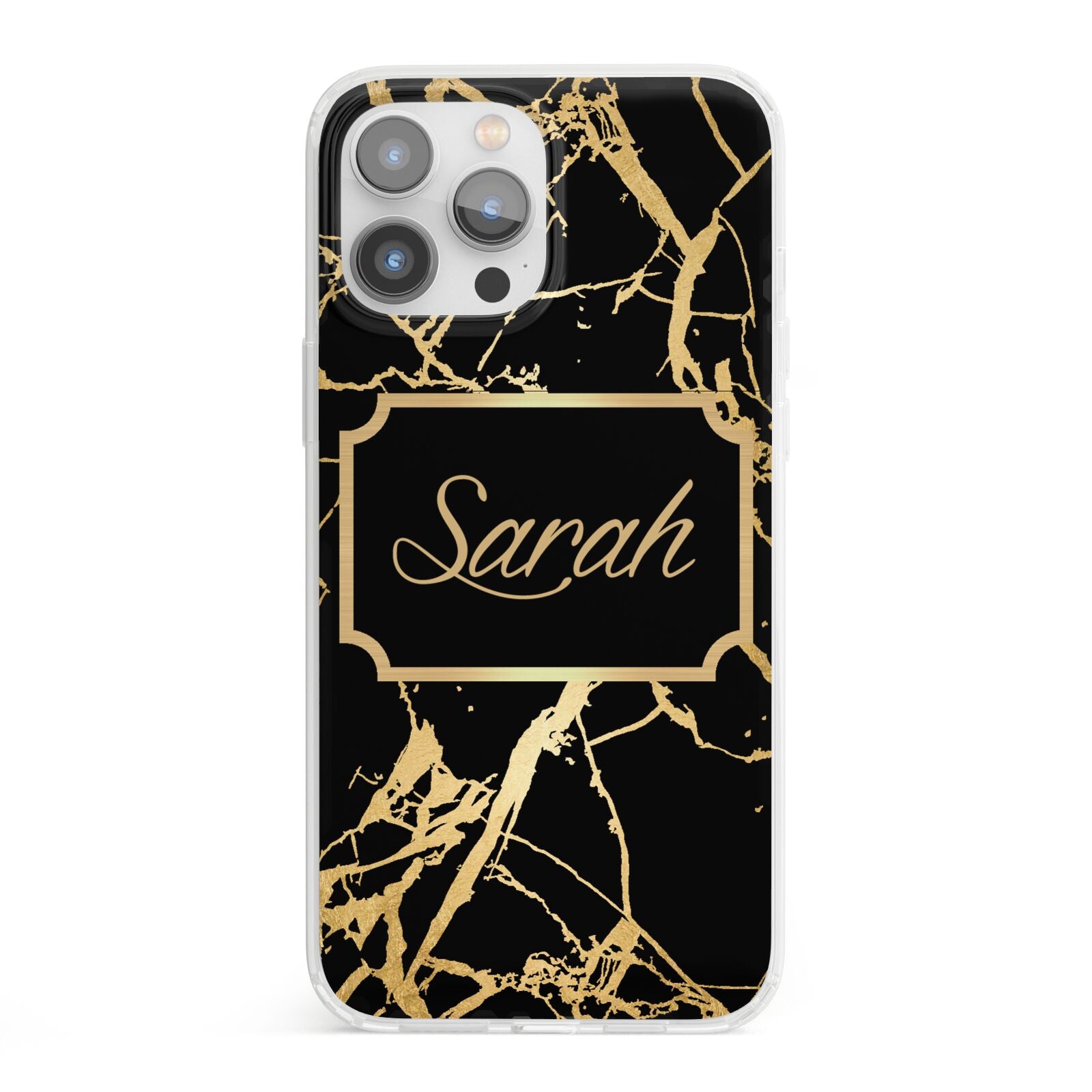 Personalised Gold Black Marble Name iPhone 13 Pro Max Clear Bumper Case
