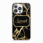 Personalised Gold Black Marble Name iPhone 13 Pro TPU Impact Case with White Edges