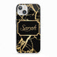 Personalised Gold Black Marble Name iPhone 13 TPU Impact Case with White Edges