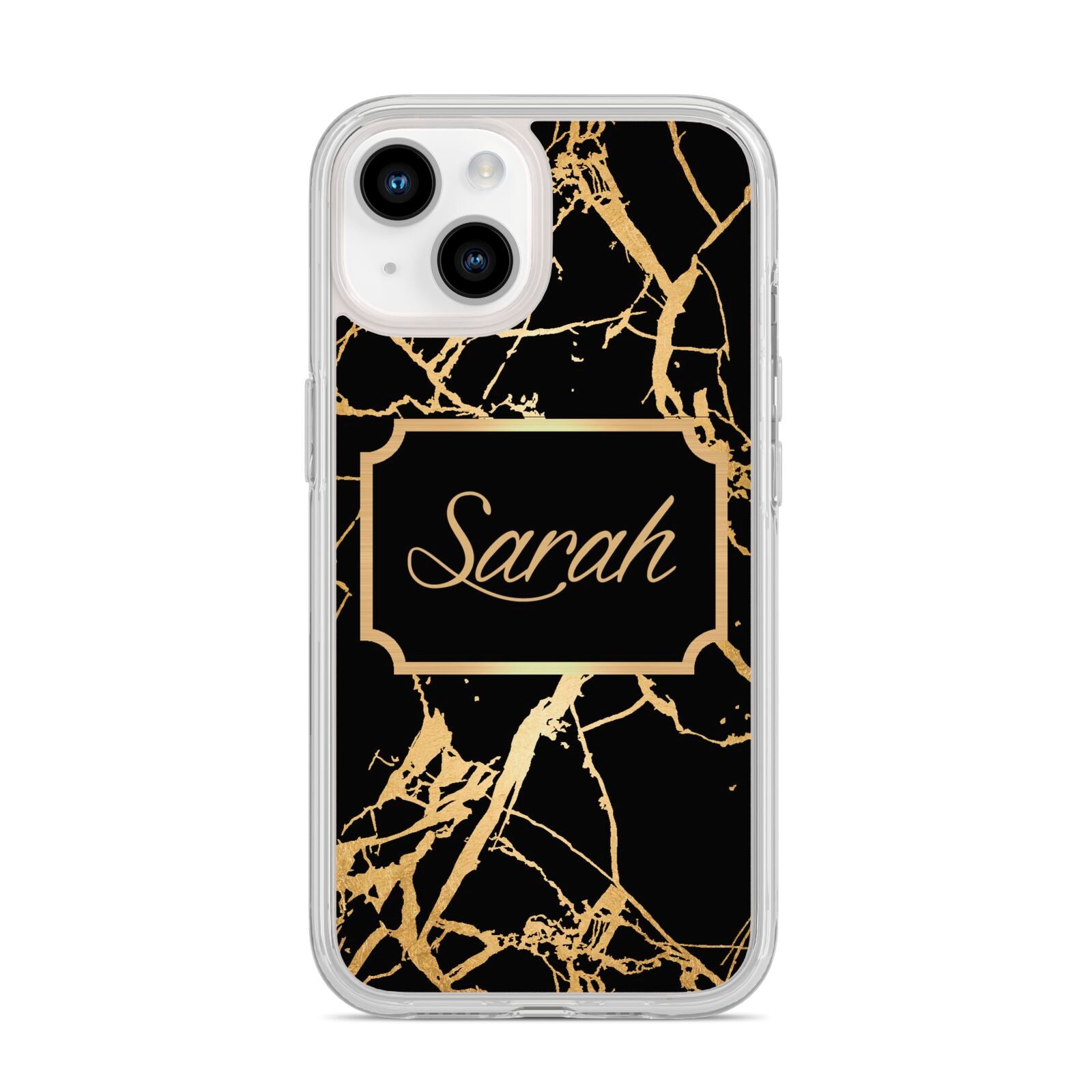 Personalised Gold Black Marble Name iPhone 14 Clear Tough Case Starlight