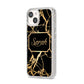 Personalised Gold Black Marble Name iPhone 14 Glitter Tough Case Starlight Angled Image