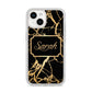 Personalised Gold Black Marble Name iPhone 14 Glitter Tough Case Starlight