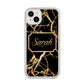Personalised Gold Black Marble Name iPhone 14 Plus Glitter Tough Case Starlight