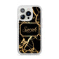 Personalised Gold Black Marble Name iPhone 14 Pro Clear Tough Case Silver