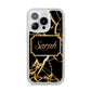 Personalised Gold Black Marble Name iPhone 14 Pro Glitter Tough Case Silver