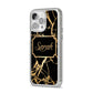 Personalised Gold Black Marble Name iPhone 14 Pro Max Clear Tough Case Silver Angled Image