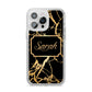 Personalised Gold Black Marble Name iPhone 14 Pro Max Clear Tough Case Silver