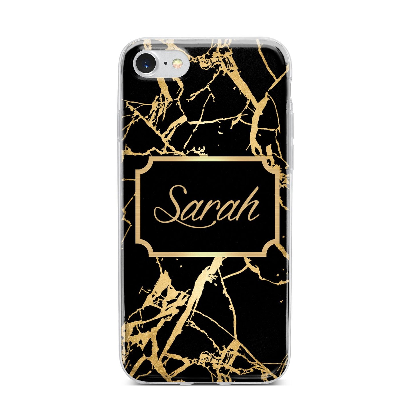 Personalised Gold Black Marble Name iPhone 7 Bumper Case on Silver iPhone