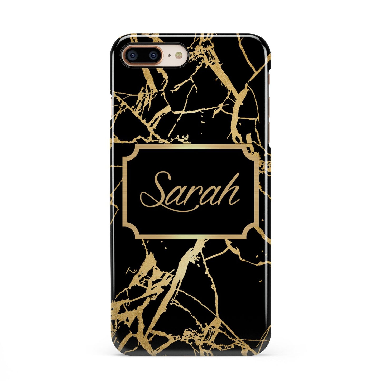 Personalised Gold Black Marble Name iPhone 8 Plus 3D Snap Case on Gold Phone