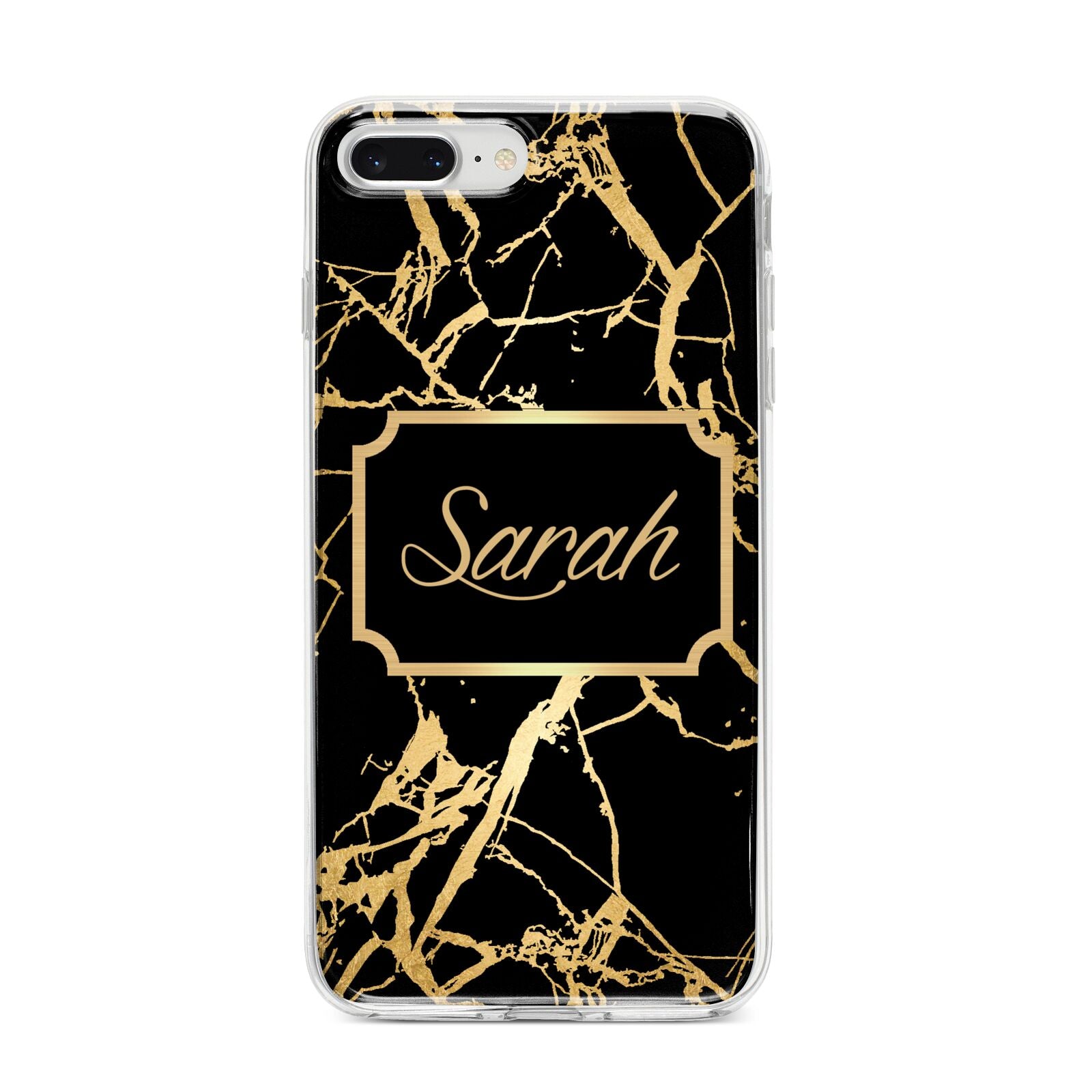 Personalised Gold Black Marble Name iPhone 8 Plus Bumper Case on Silver iPhone