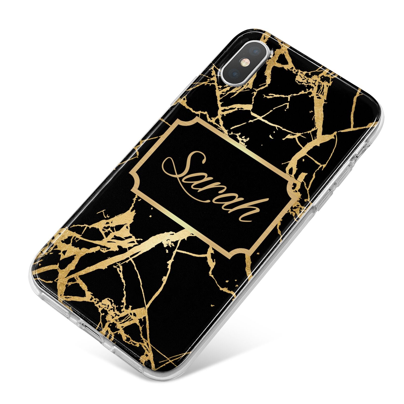 Personalised Gold Black Marble Name iPhone X Bumper Case on Silver iPhone
