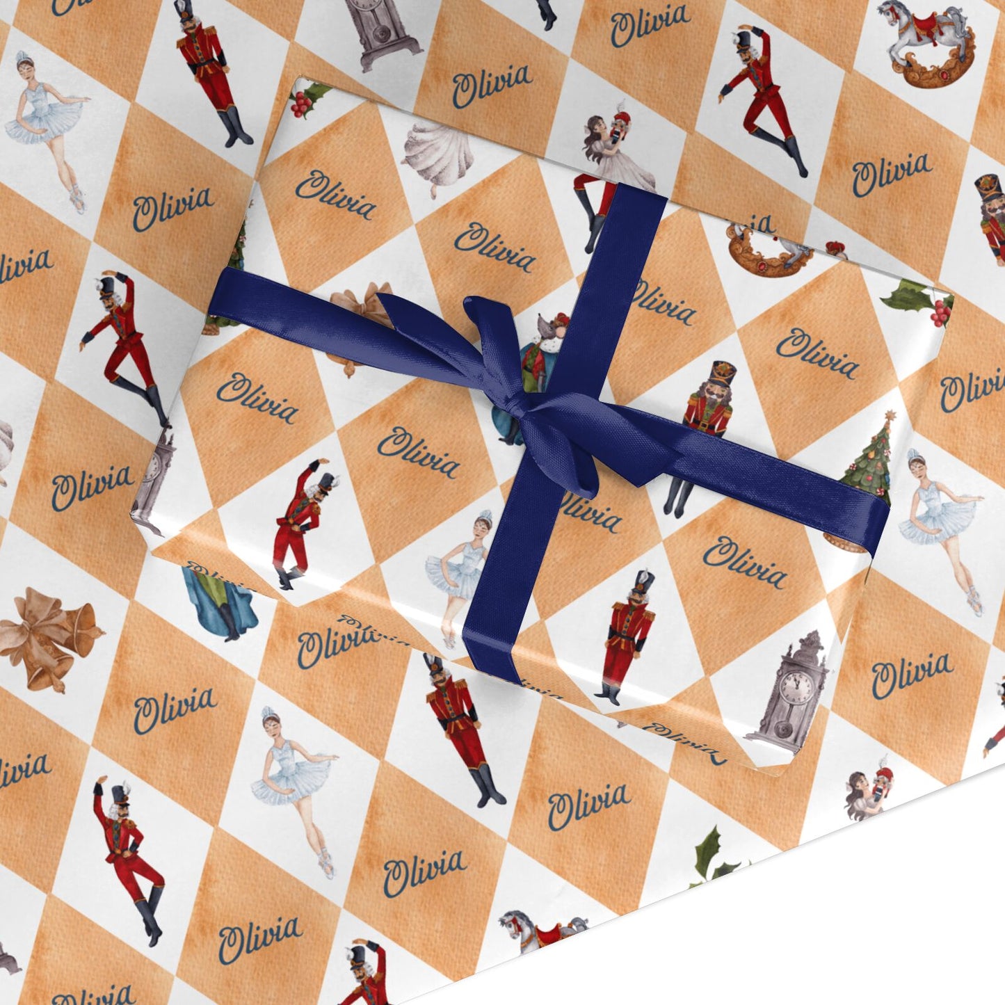 Personalised Gold Harlequin Nutcracker Christmas Custom Wrapping Paper