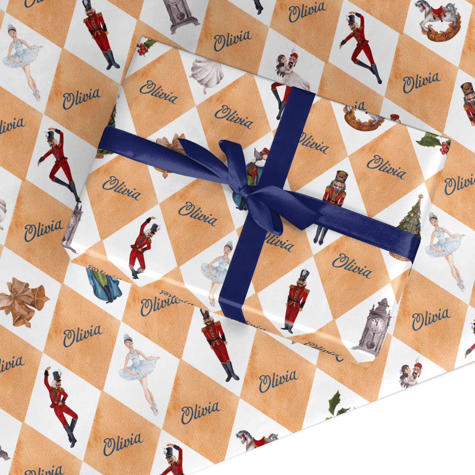 Personalised Gold Harlequin Nutcracker Christmas Custom Wrapping Paper
