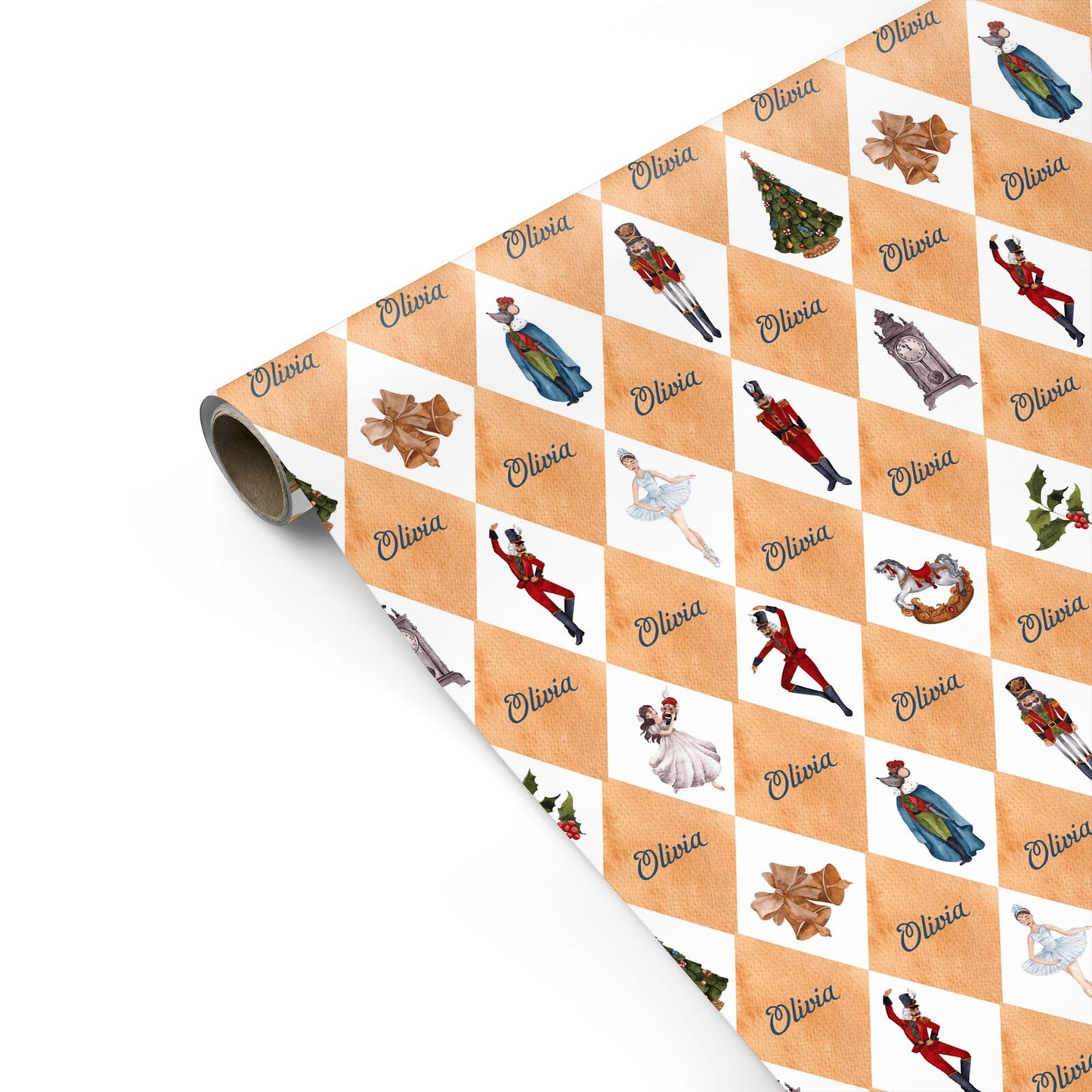 Personalised Gold Harlequin Nutcracker Christmas Personalised Gift Wrap