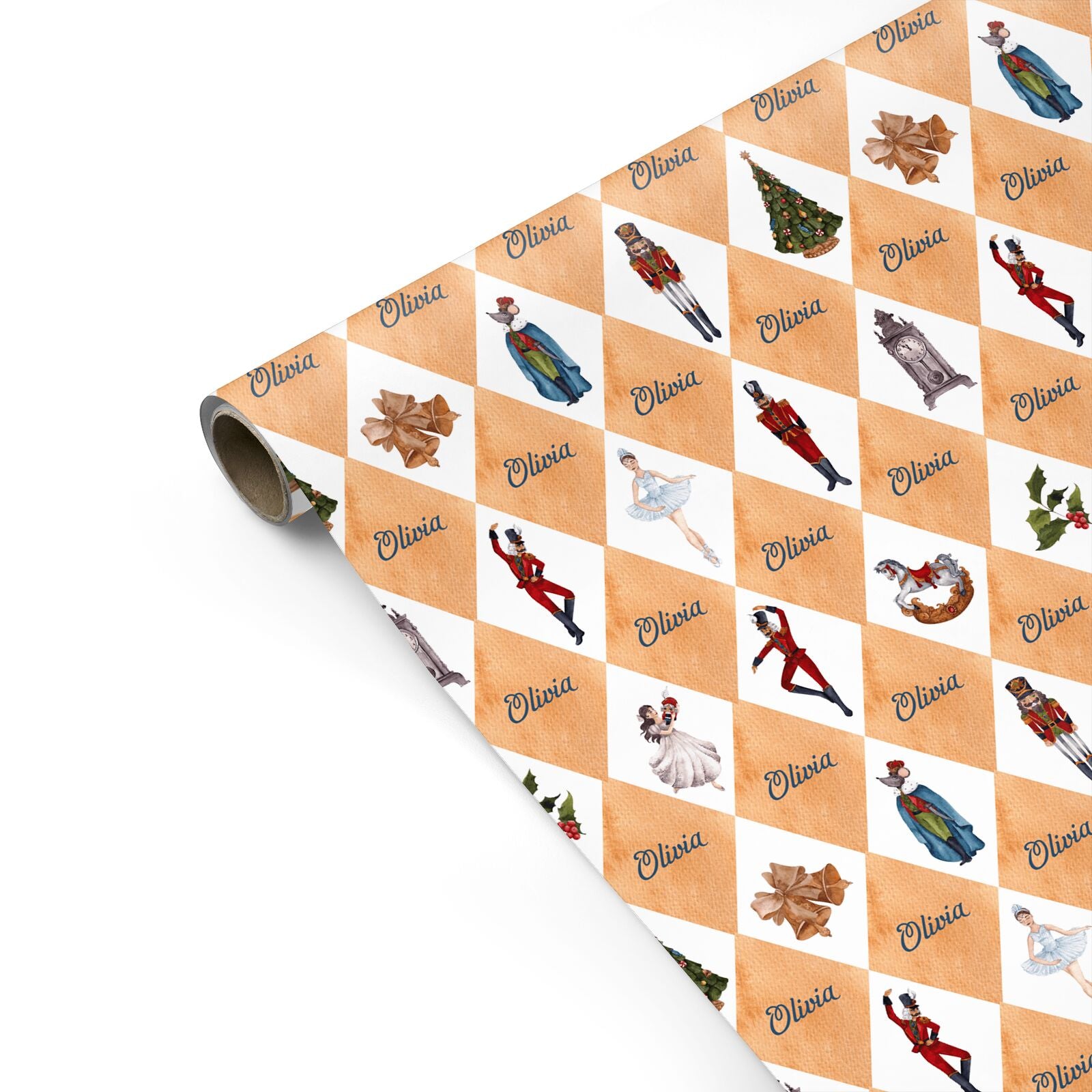 Personalised Gold Harlequin Nutcracker Christmas Personalised Gift Wrap