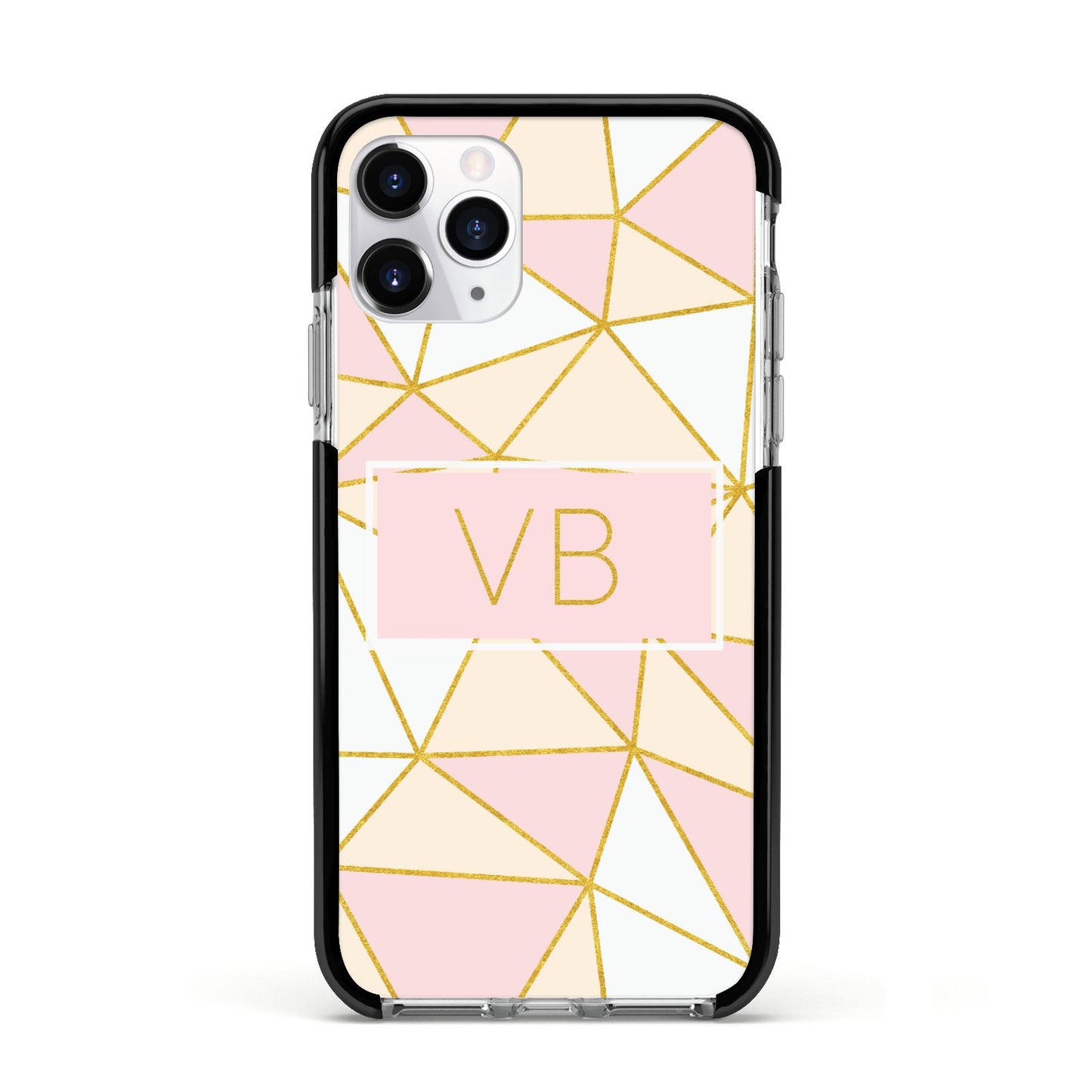 Personalised Gold Initials Geometric Apple iPhone 11 Pro in Silver with Black Impact Case