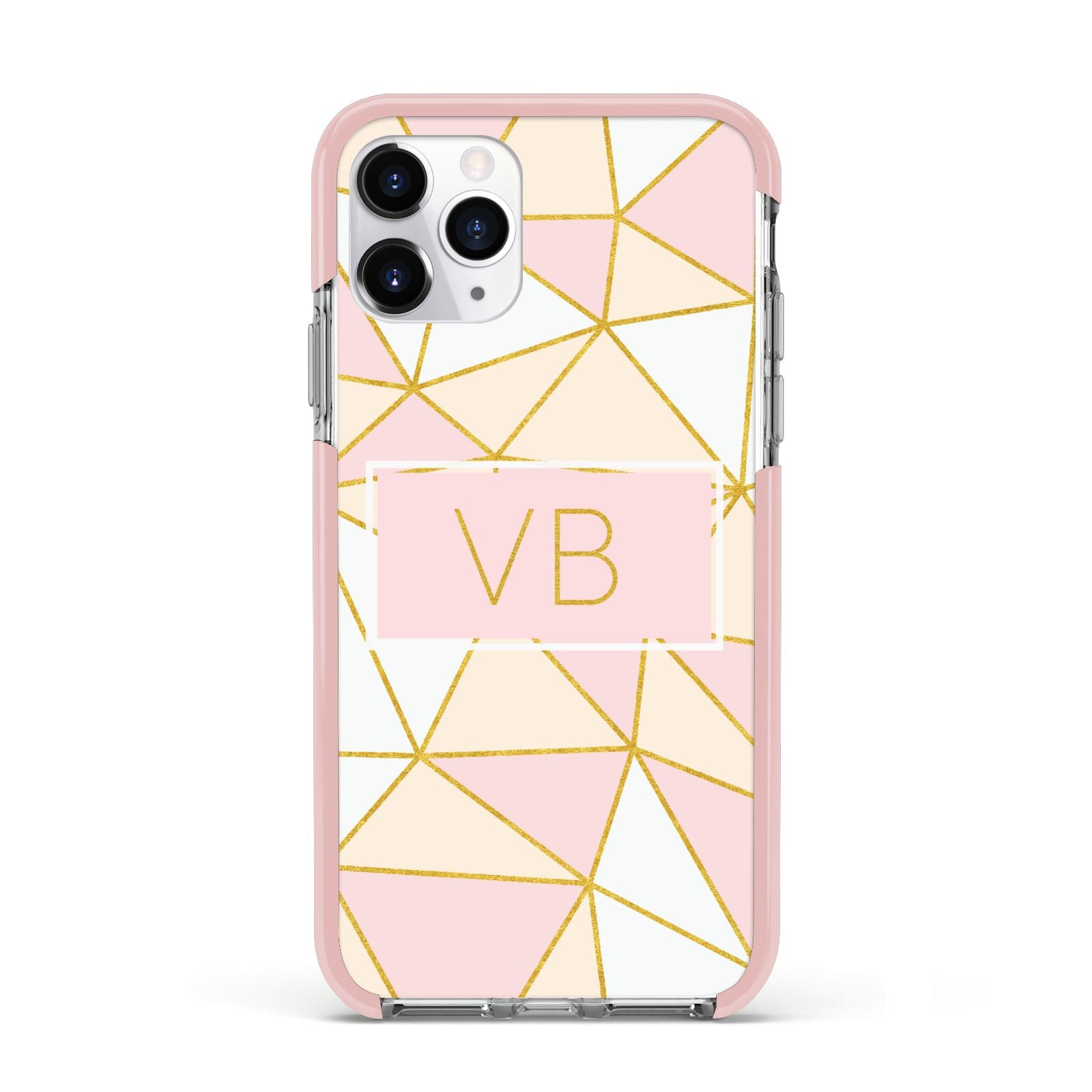Personalised Gold Initials Geometric Apple iPhone 11 Pro in Silver with Pink Impact Case