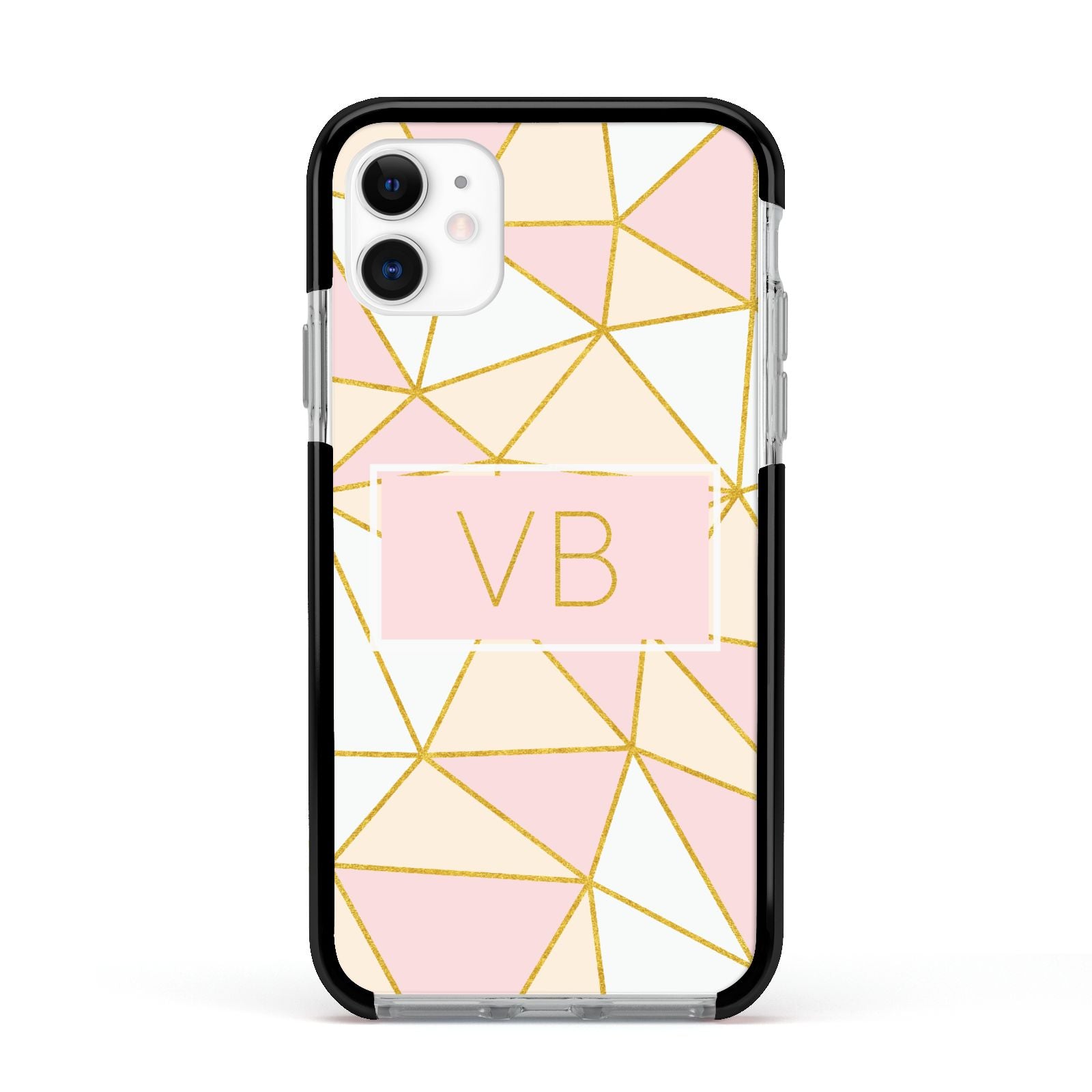 Personalised Gold Initials Geometric Apple iPhone 11 in White with Black Impact Case