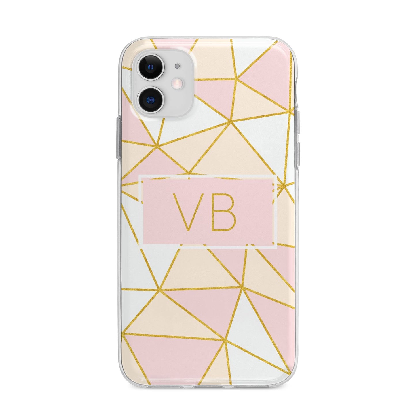 Personalised Gold Initials Geometric Apple iPhone 11 in White with Bumper Case