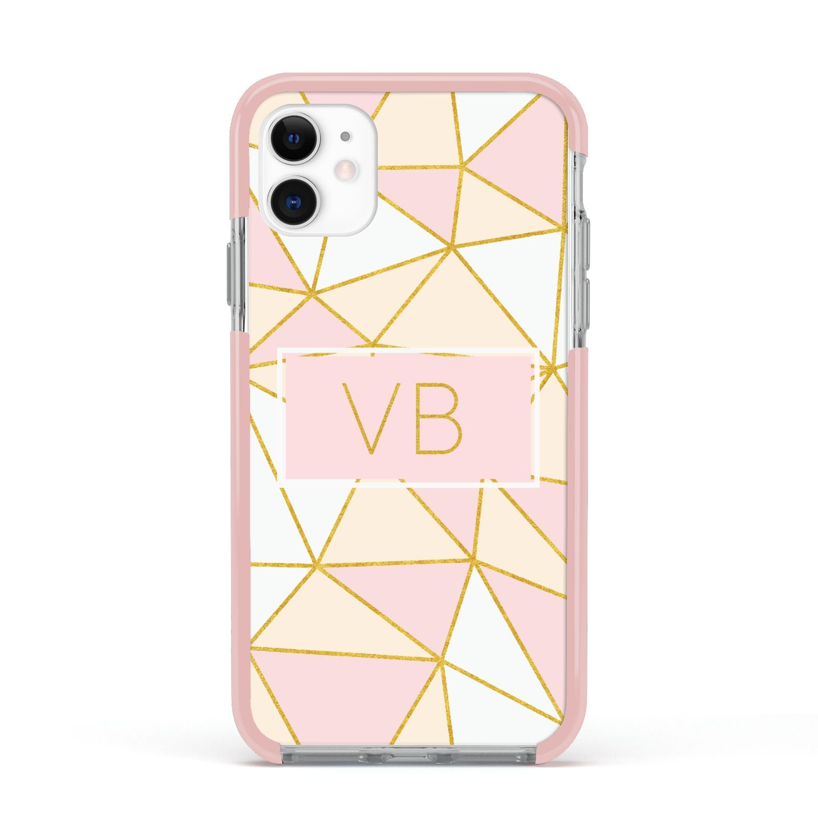Personalised Gold Initials Geometric Apple iPhone 11 in White with Pink Impact Case