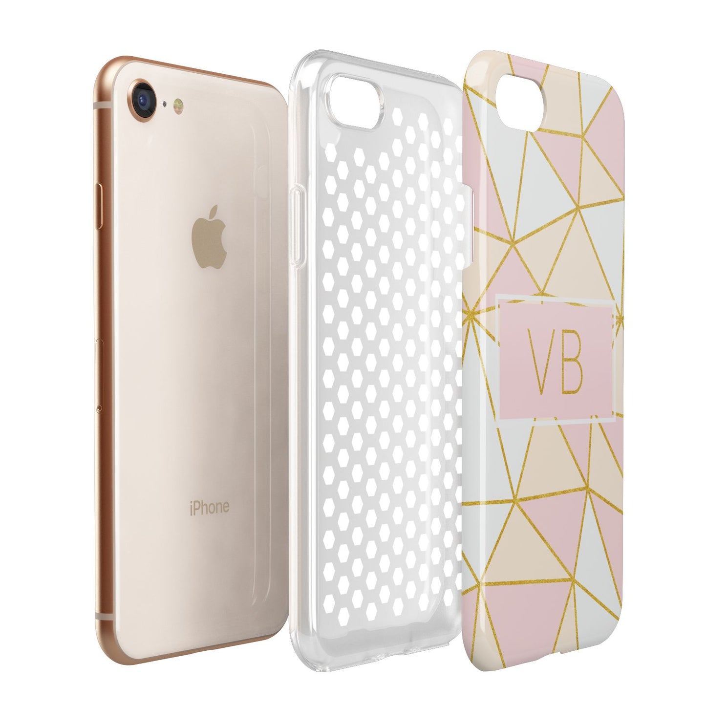 Personalised Gold Initials Geometric Apple iPhone 7 8 3D Tough Case Expanded View