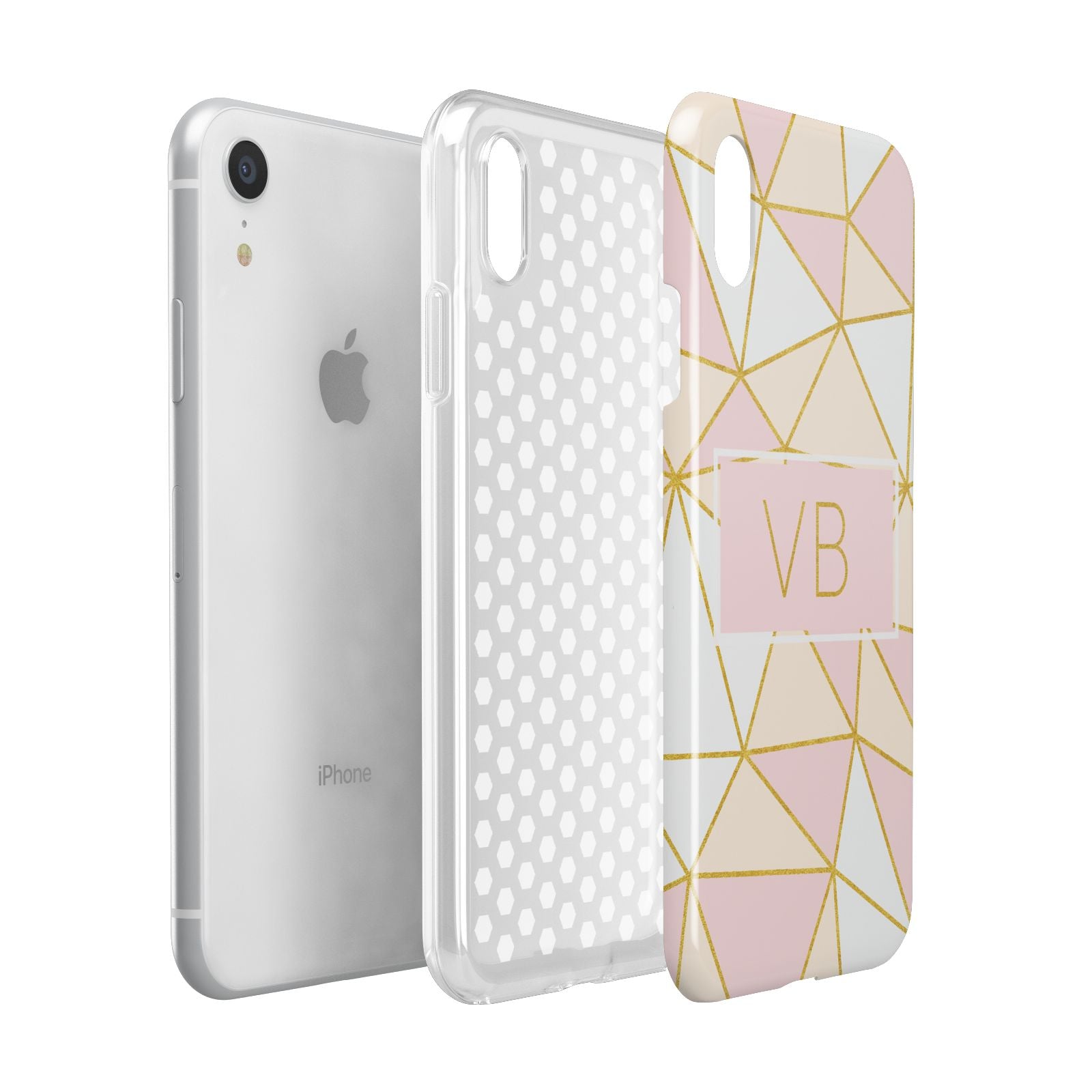 Personalised Gold Initials Geometric Apple iPhone XR White 3D Tough Case Expanded view