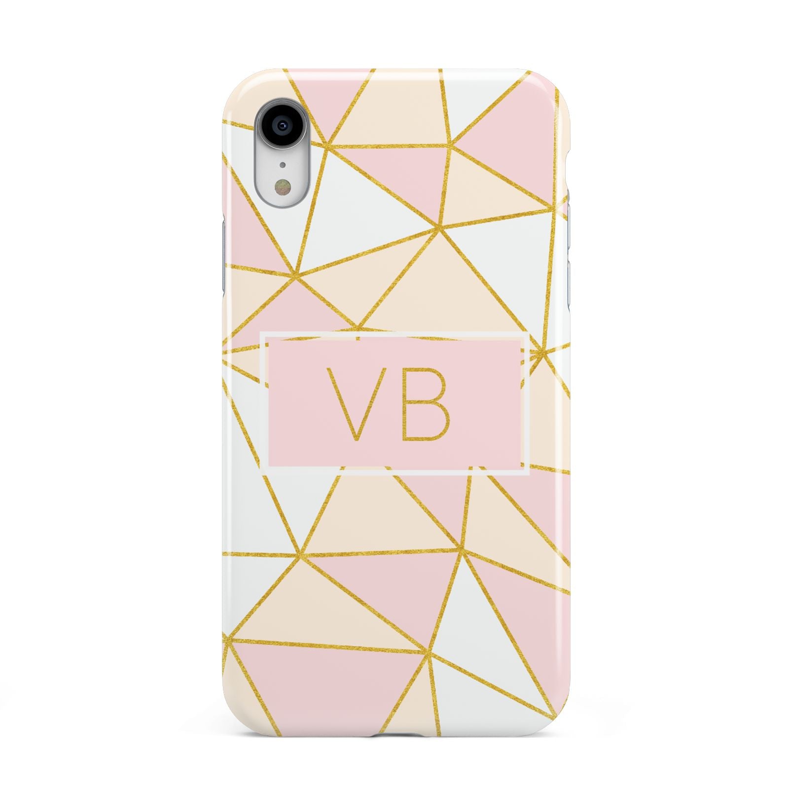 Personalised Gold Initials Geometric Apple iPhone XR White 3D Tough Case