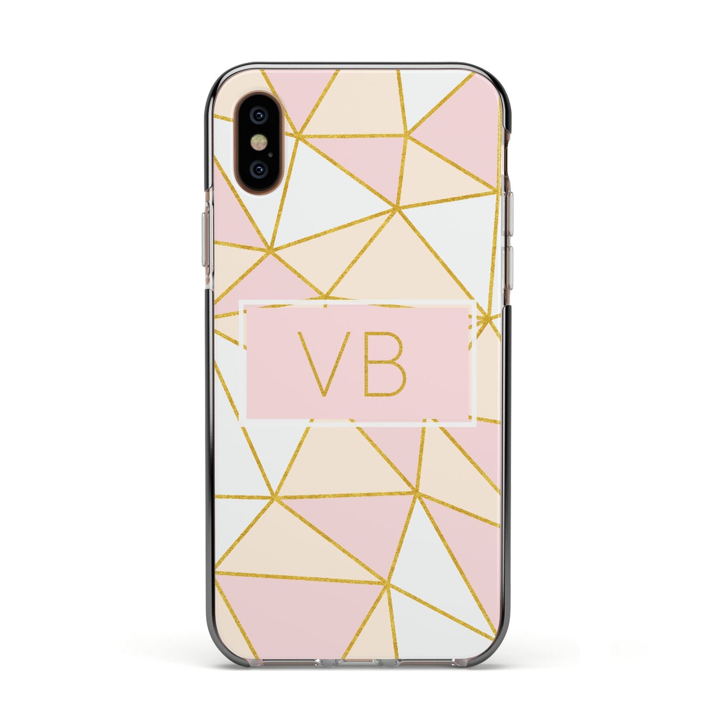 Personalised Gold Initials Geometric Apple iPhone Xs Impact Case Black Edge on Gold Phone
