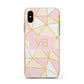 Personalised Gold Initials Geometric Apple iPhone Xs Impact Case Pink Edge on Gold Phone