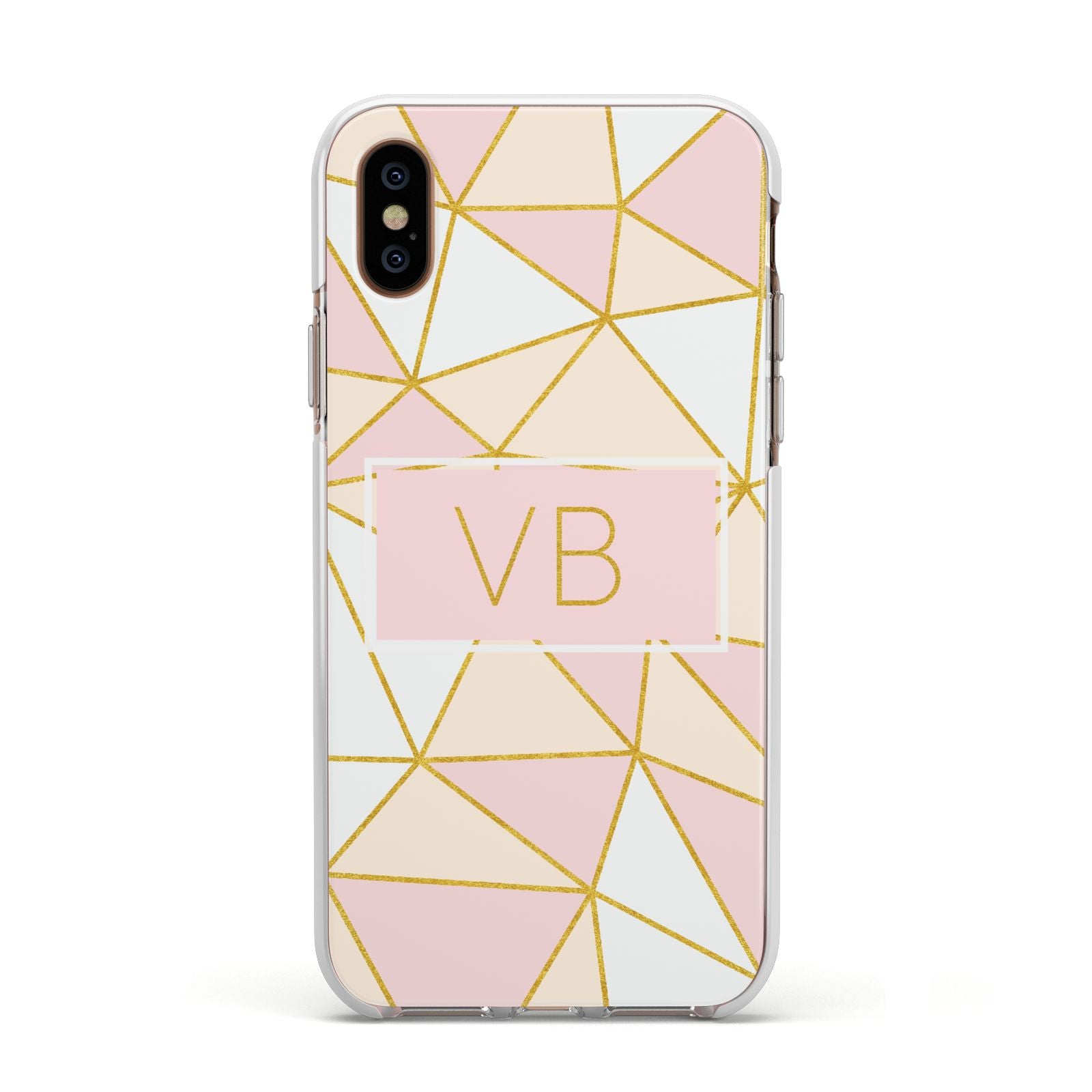 Personalised Gold Initials Geometric Apple iPhone Xs Impact Case White Edge on Gold Phone