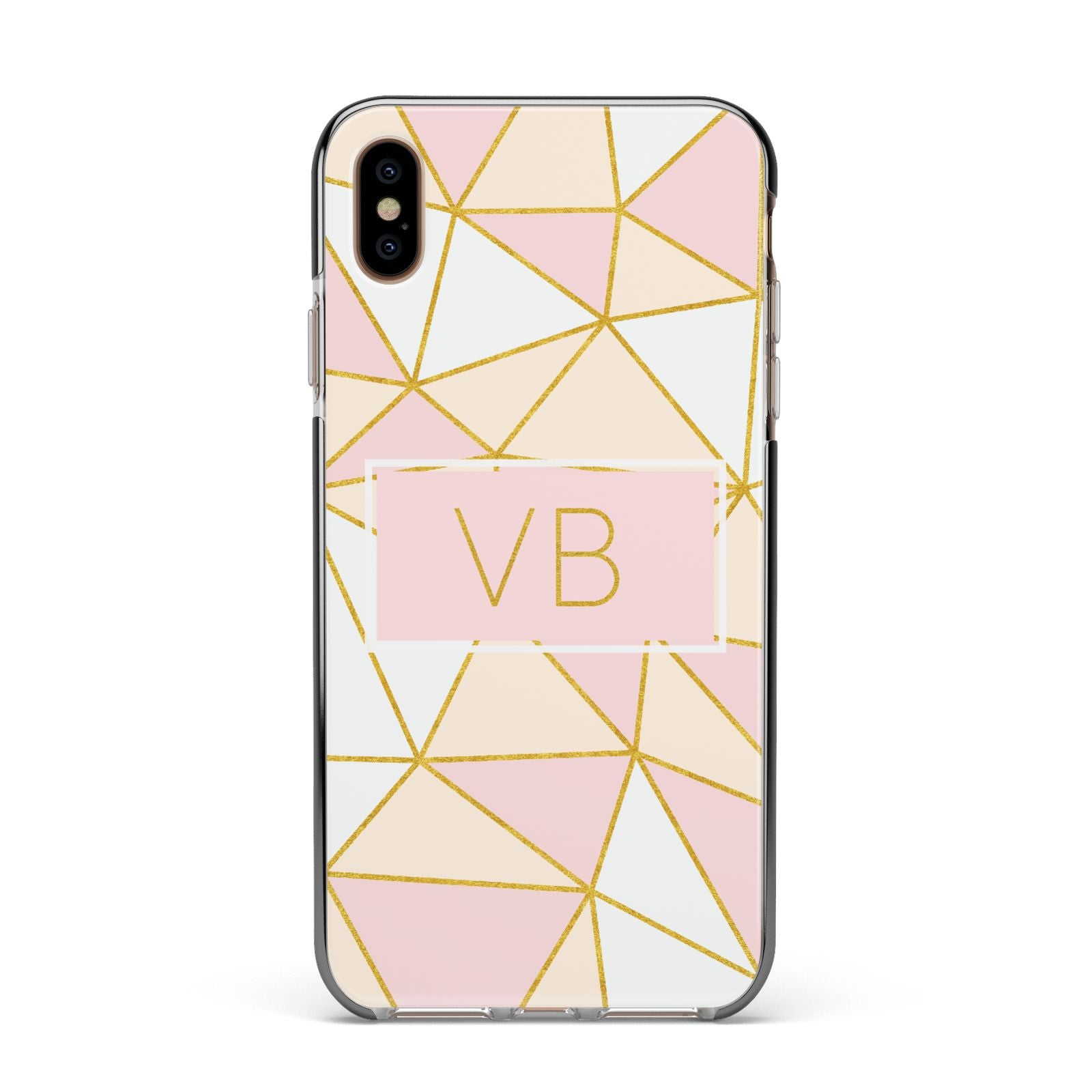 Personalised Gold Initials Geometric Apple iPhone Xs Max Impact Case Black Edge on Gold Phone