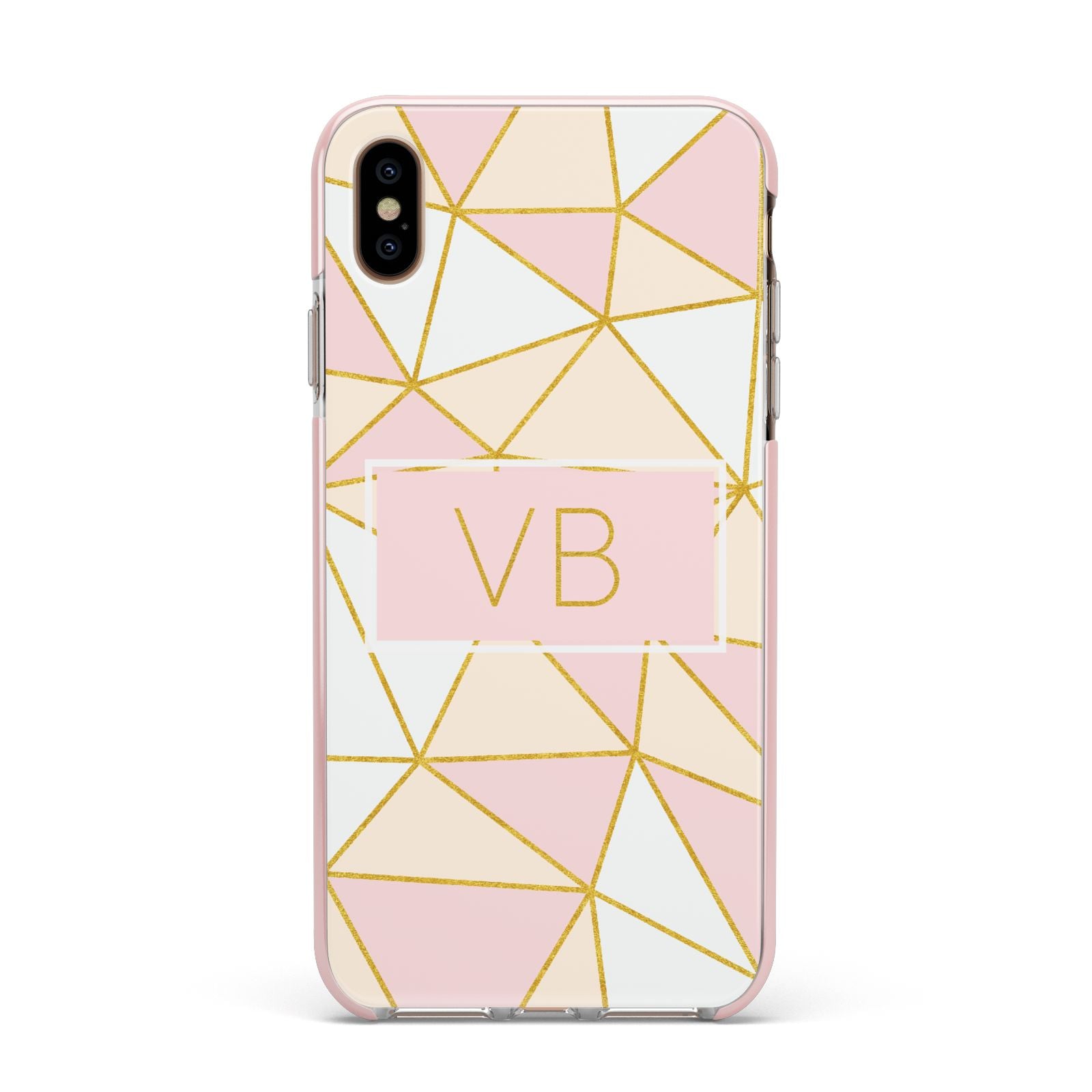 Personalised Gold Initials Geometric Apple iPhone Xs Max Impact Case Pink Edge on Gold Phone