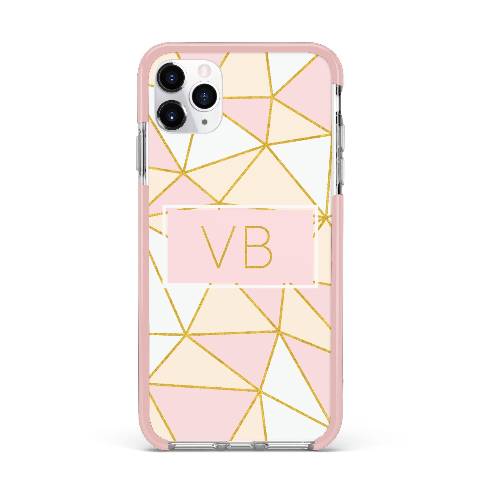 Personalised Gold Initials Geometric iPhone 11 Pro Max Impact Pink Edge Case