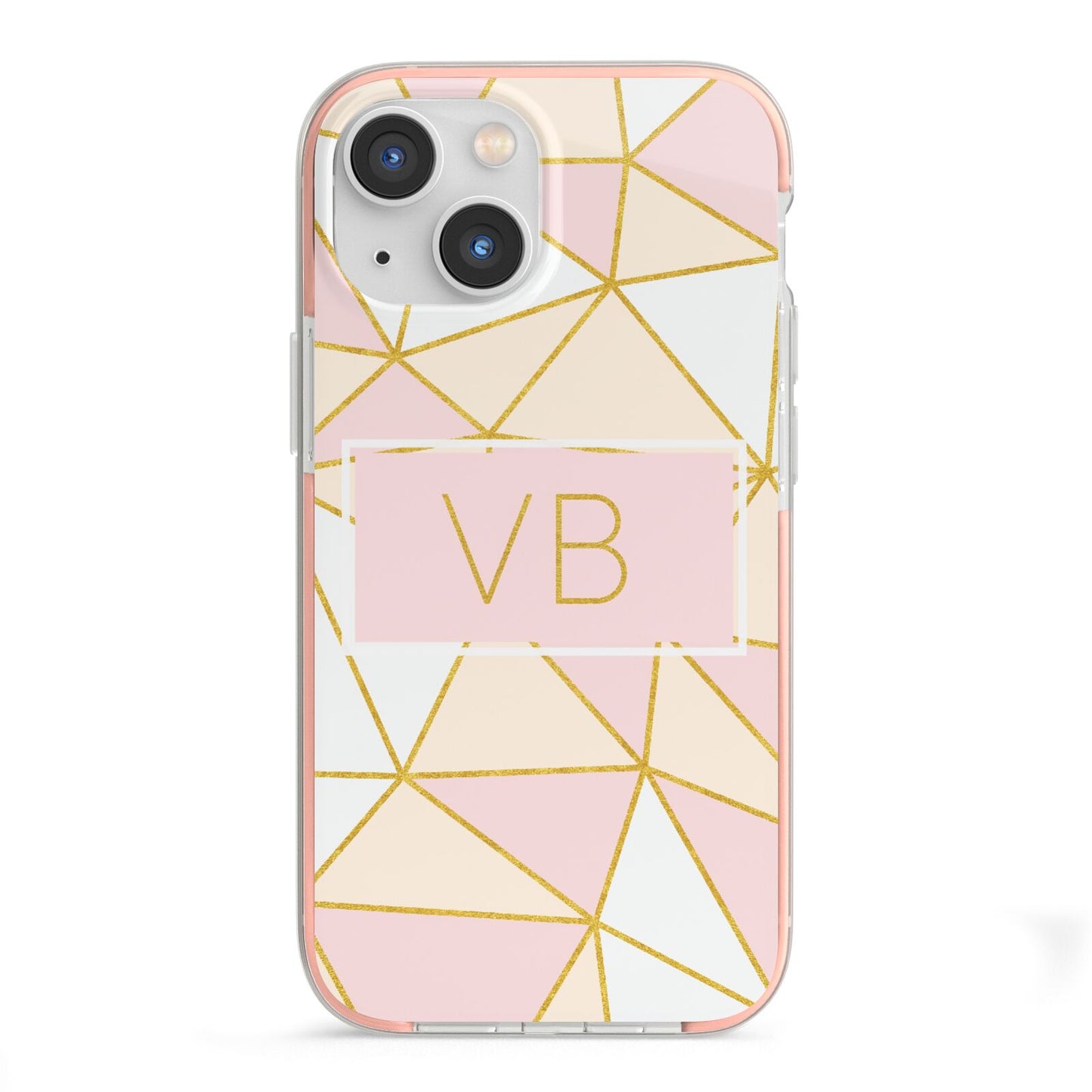 Personalised Gold Initials Geometric iPhone 13 Mini TPU Impact Case with Pink Edges