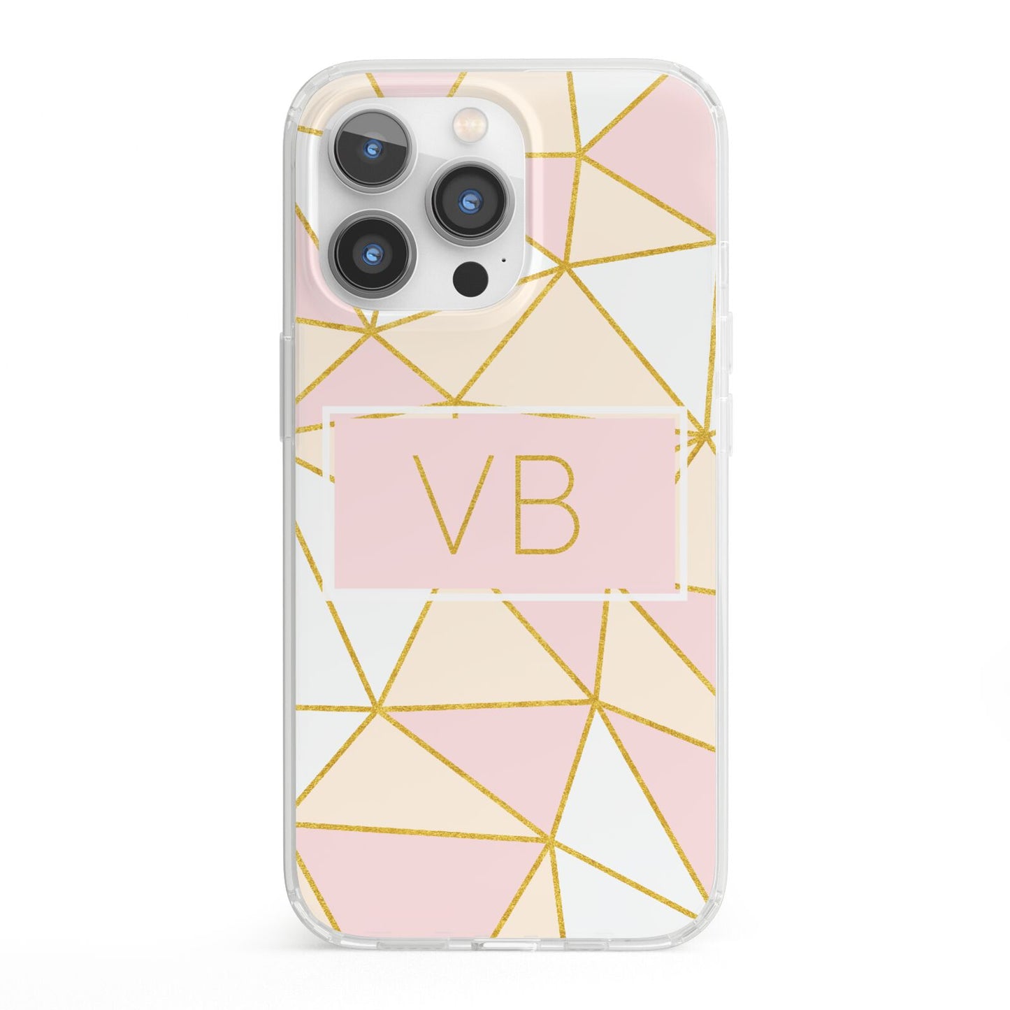 Personalised Gold Initials Geometric iPhone 13 Pro Clear Bumper Case