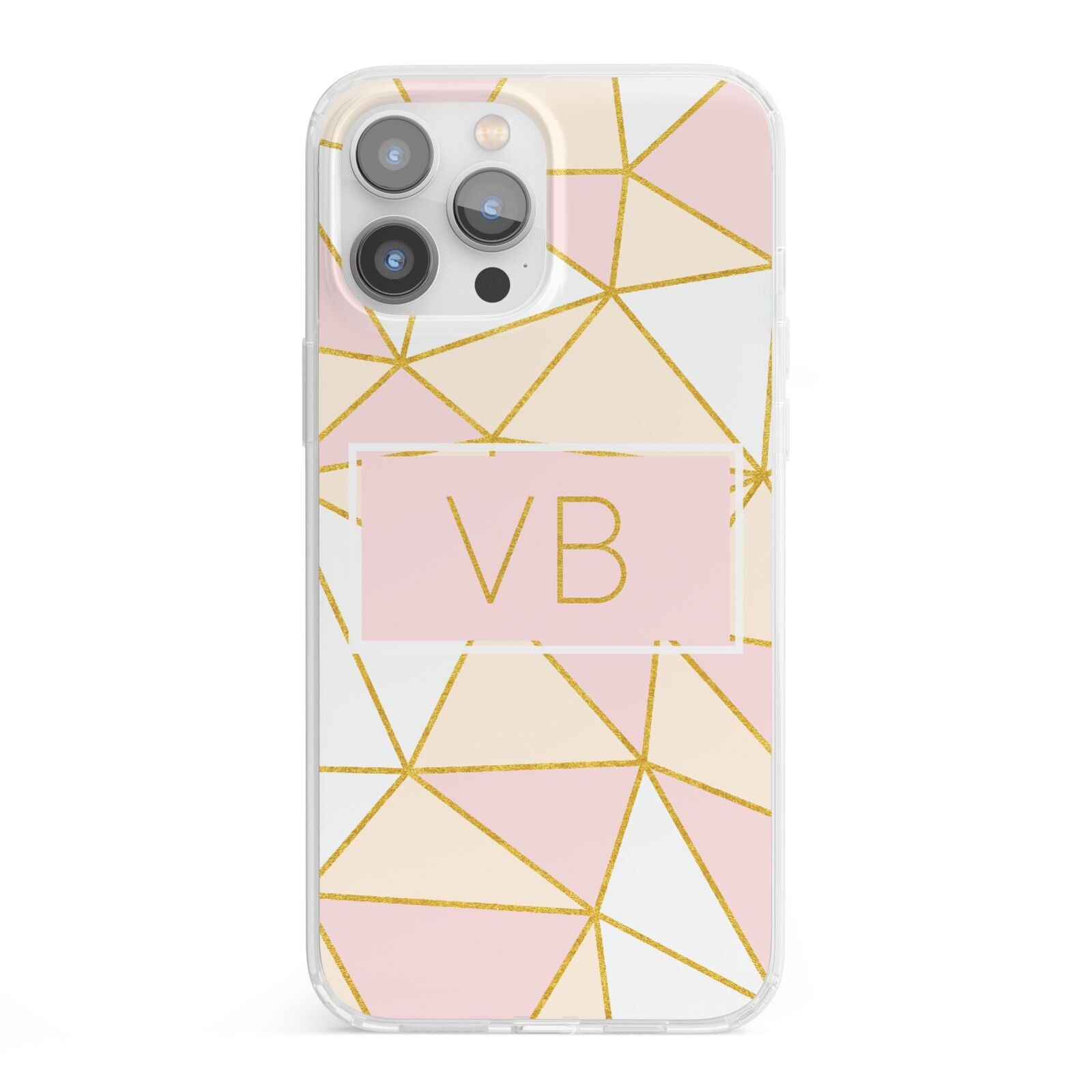 Personalised Gold Initials Geometric iPhone 13 Pro Max Clear Bumper Case