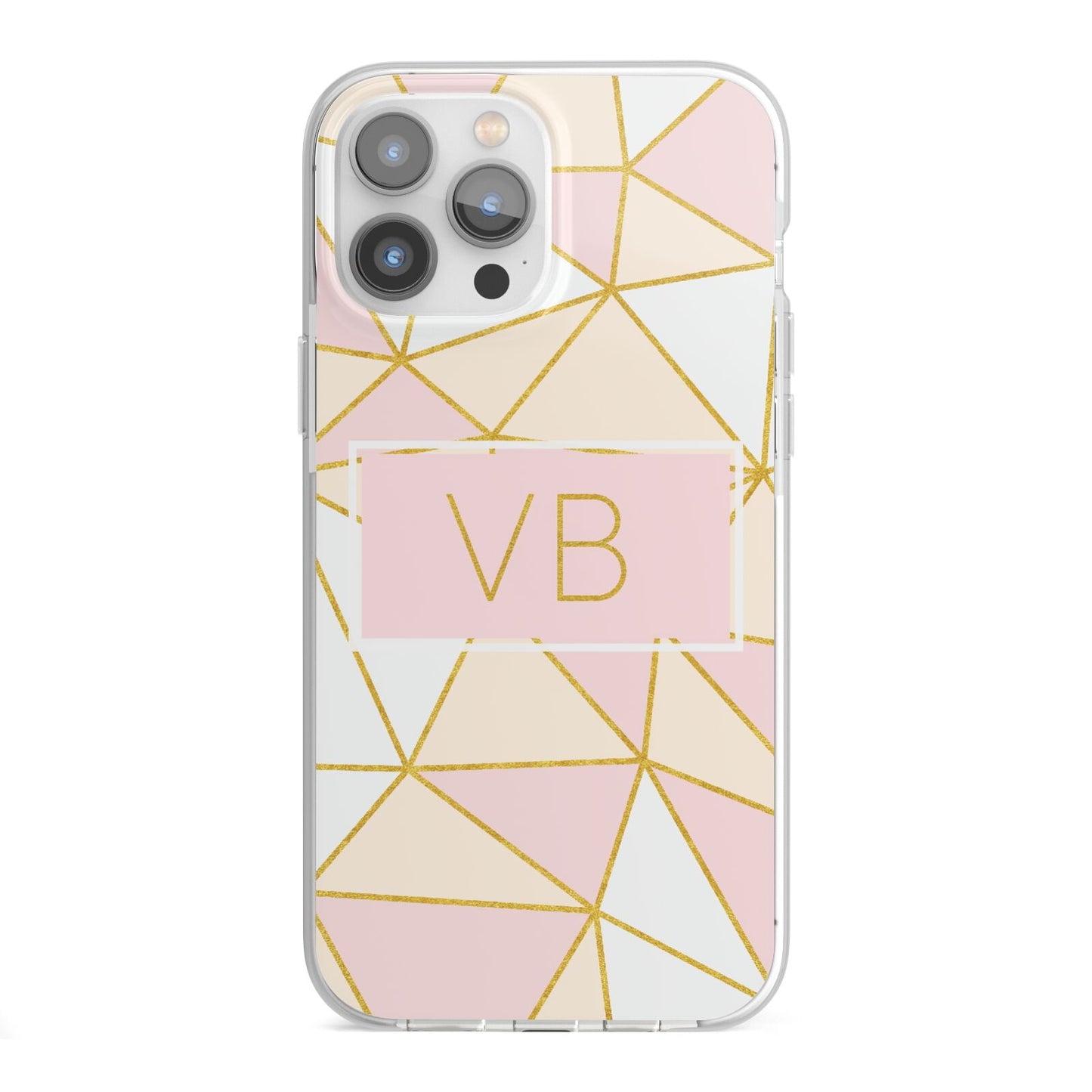 Personalised Gold Initials Geometric iPhone 13 Pro Max TPU Impact Case with White Edges