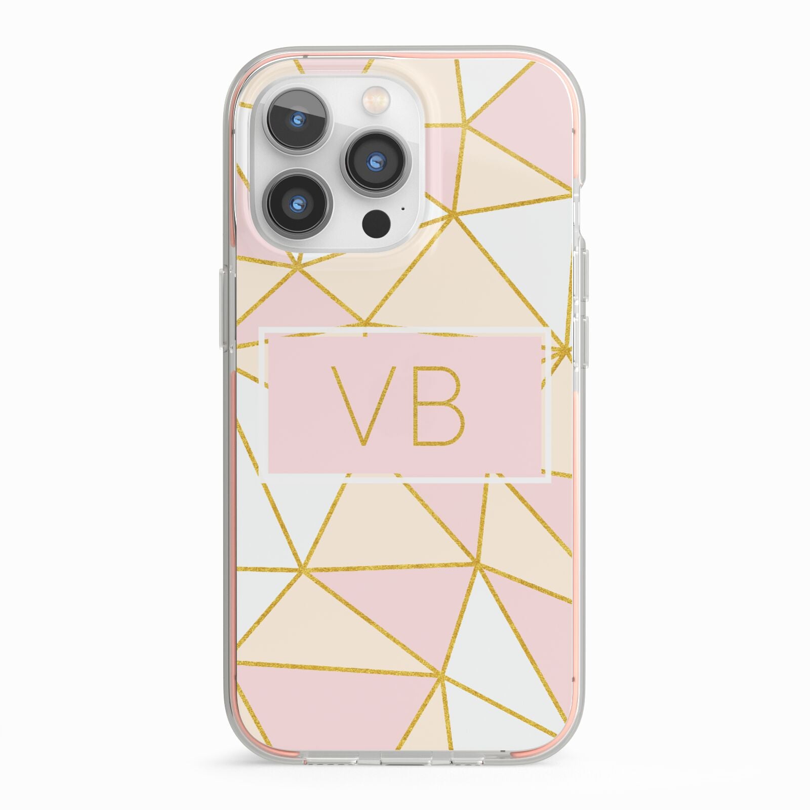 Personalised Gold Initials Geometric iPhone 13 Pro TPU Impact Case with Pink Edges