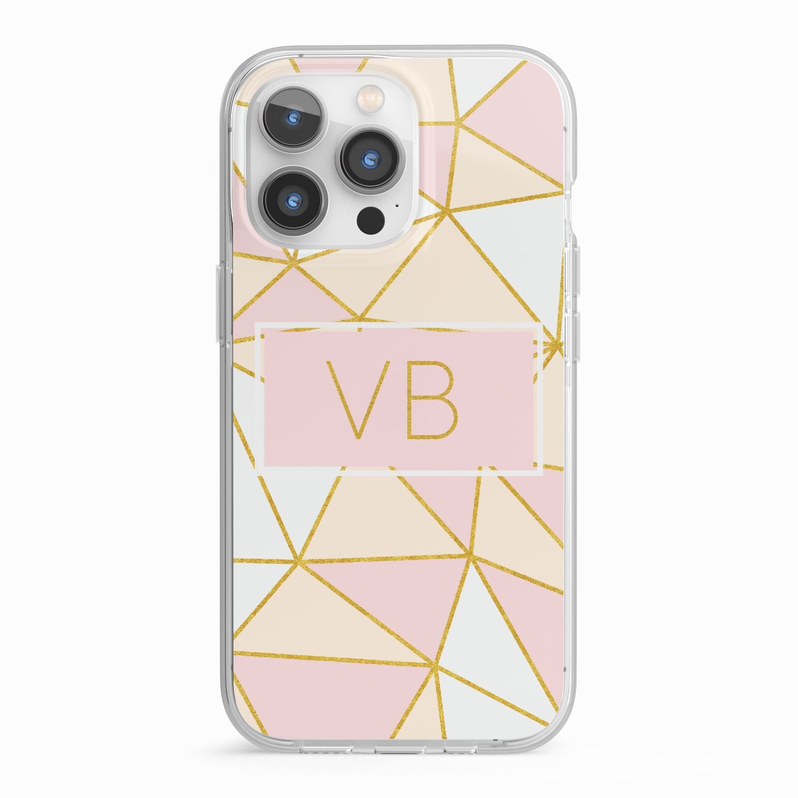 Personalised Gold Initials Geometric iPhone 13 Pro TPU Impact Case with White Edges