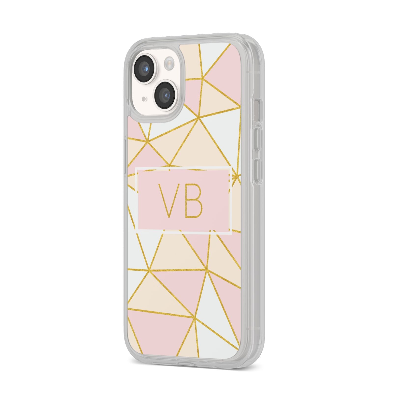 Personalised Gold Initials Geometric iPhone 14 Clear Tough Case Starlight Angled Image