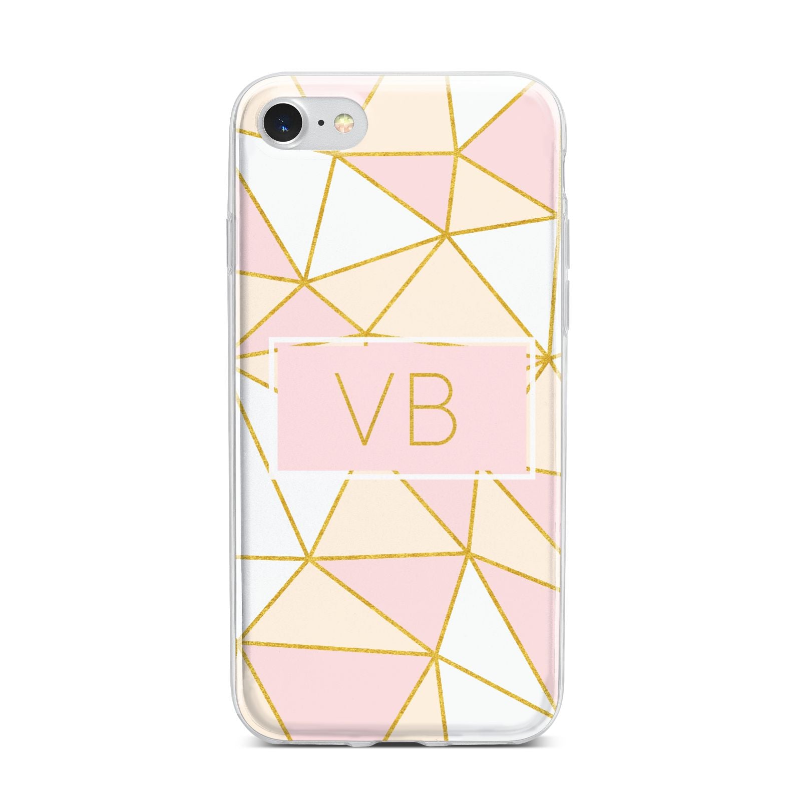 Personalised Gold Initials Geometric iPhone 7 Bumper Case on Silver iPhone